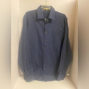 Men’s Ted Baker Blue Button Down Shirt with White Floral Dots